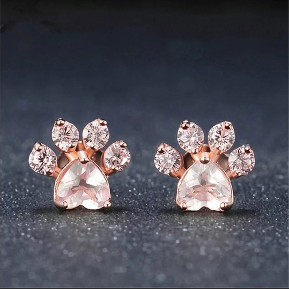 Restock-New Pink Rose Quartz Cat Paw Earrings